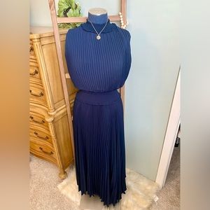 Nanette Lepore Navy Blue Sleeveless Mock Neck Pleated A-Line Dress Size 12